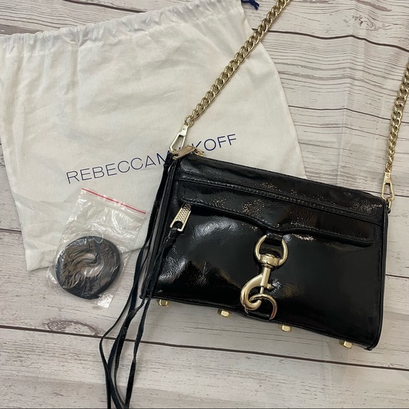 Rebecca Minkoff Handbags - REBECCA MINKOFF Mini M.A.C. Black Patent Leather Chain Strap Clutch